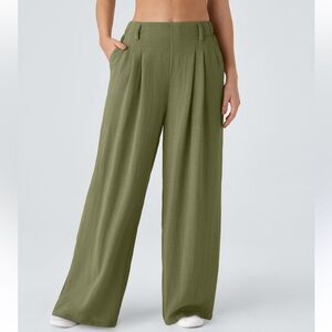 Halara high waisted side pocket wide leg flowy palazzo casual pants green size M
